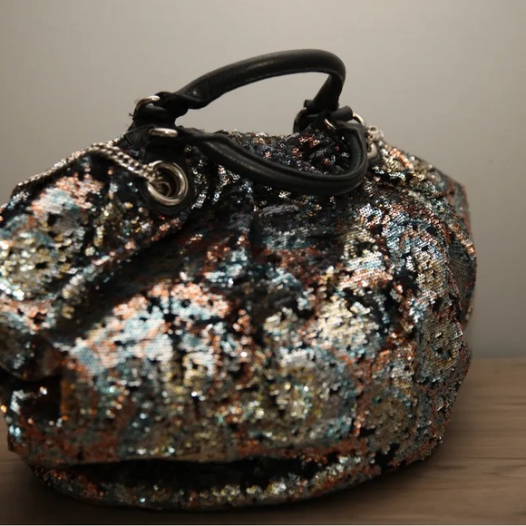 Vintage orYANY sequin tote with silver chain - Picture 5 of 5